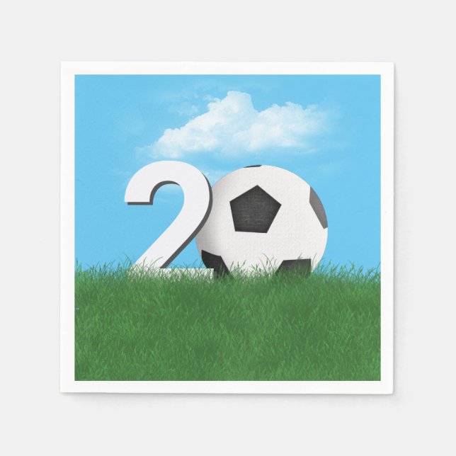 Serviette En Papier 20e Anniversaire Bal De Football En Herbe Verte (Devant)