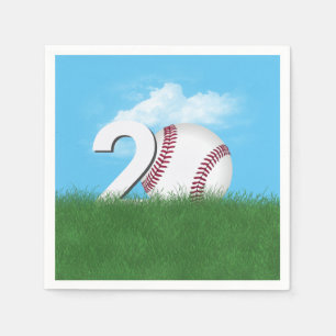 Serviette En Papier 20e Anniversaire Baseball En Herbe Verte