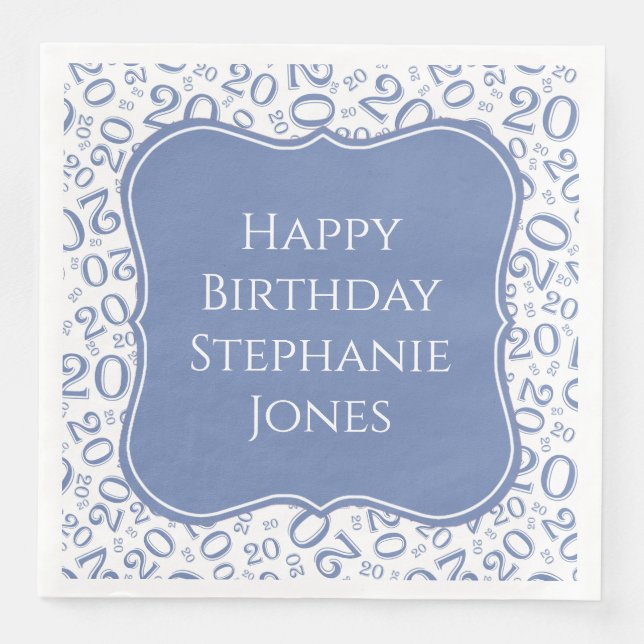 Serviette En Papier 20e anniversaire bleu Random Numéro 20 Motif (Devant)