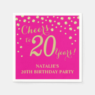 Serviette En Papier 20e anniversaire de la fête du Diamant rose et or