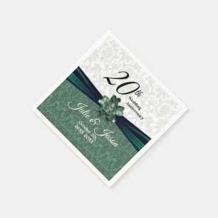 Serviette En Papier 20e anniversaire d'Emerald Mariage damassé