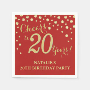 Serviette En Papier 20e anniversaire du Red and Gold Diamond Napkin