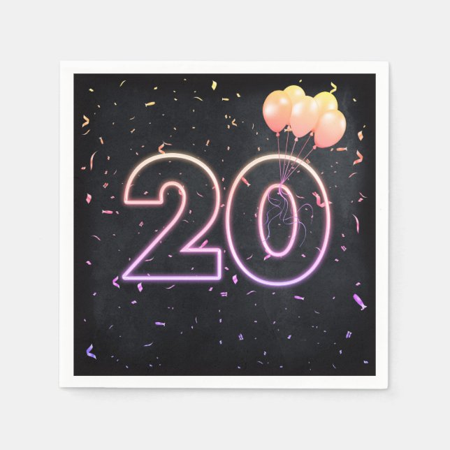 Serviette En Papier 20e anniversaire Neon Connexion serviettes noires (Devant)