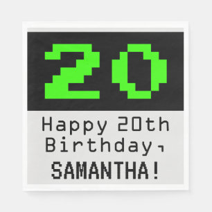 Serviette En Papier 20e anniversaire - Nerdy / Geeky Style "20" & Nom
