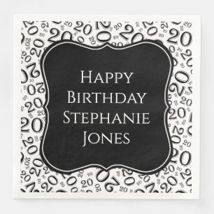 Serviette En Papier 20e anniversaire Noir/Blanc Random Numéro Motif