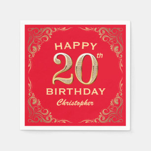 Serviette En Papier 20e anniversaire Parties scintillant rouge et or c