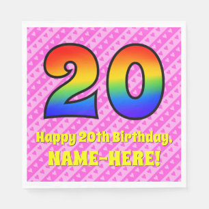 Serviette En Papier 20e anniversaire : Pink Stripes & Hearts, Arc en c