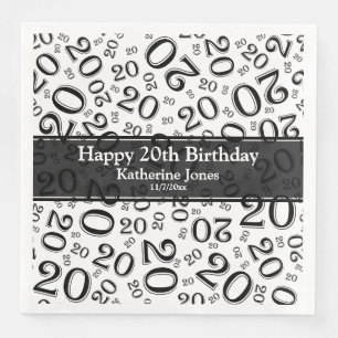 Serviette En Papier 20e anniversaire Random Number Motif noir/blanc