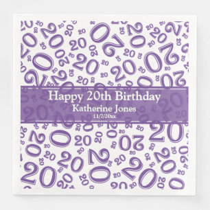 Serviette En Papier 20e anniversaire Random Number Motif violet/blanc
