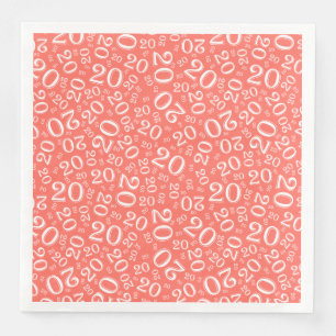 Serviette En Papier 20ème motif de nombre aléatoire Age corail/blanc