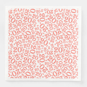 Serviette En Papier 20ème motif de nombre aléatoire d'âge corail/blanc