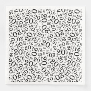 Serviette En Papier 20th Age Nombre Aléatoire Motif Noir/Blanc