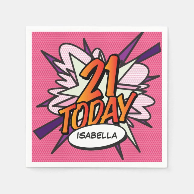 Serviette En Papier 21 AUJOURD'HUI Fun Retro Comic Book Rose (Devant)