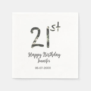Serviette En Papier 21e anniversaire ajouter nom date année noire modè