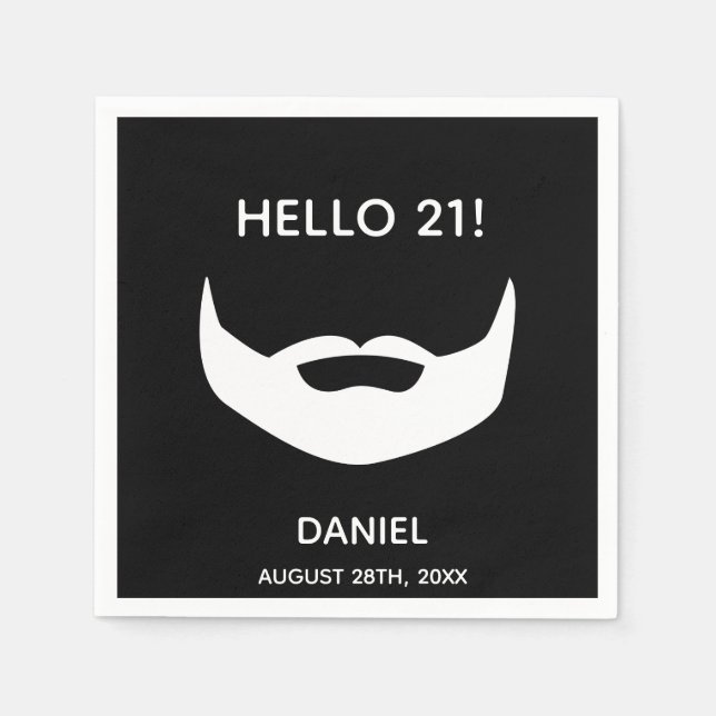 Serviette En Papier 21e anniversaire barbe blanche noire amusant homme (Devant)