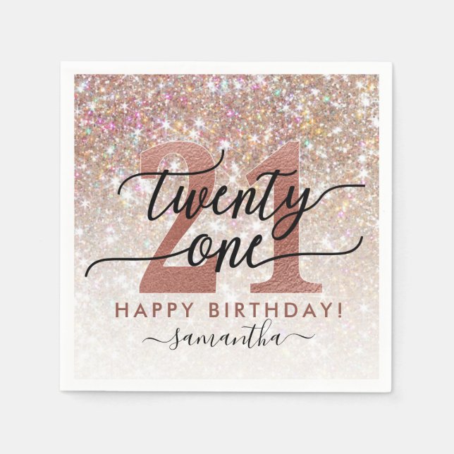Serviette En Papier 21e anniversaire Chic Parties scintillant Ombre (Devant)