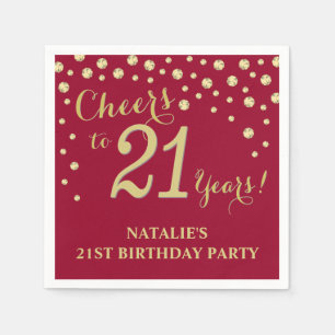 Serviette En Papier 21e Anniversaire de Bourgogne Diamant rouge et or