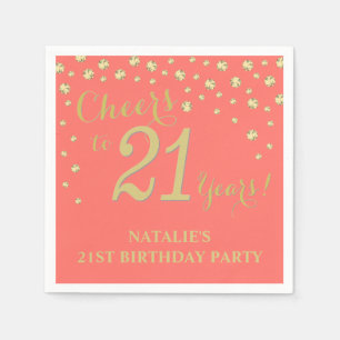 Serviette En Papier 21e anniversaire de fête Diamant blanc et corail