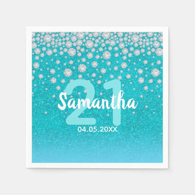 Serviette En Papier 21e anniversaire diamants parties scintillant bleu (Devant)
