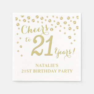 Serviette En Papier 21e Anniversaire du Diamant Blanc et Or