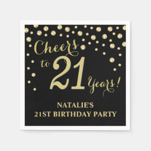 Serviette En Papier 21e Anniversaire du Diamant noir et or Napkin