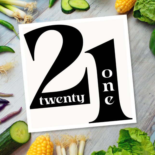 Serviette En Papier 21e anniversaire Elégante typographie fête d'anniv (Créateur téléchargé)