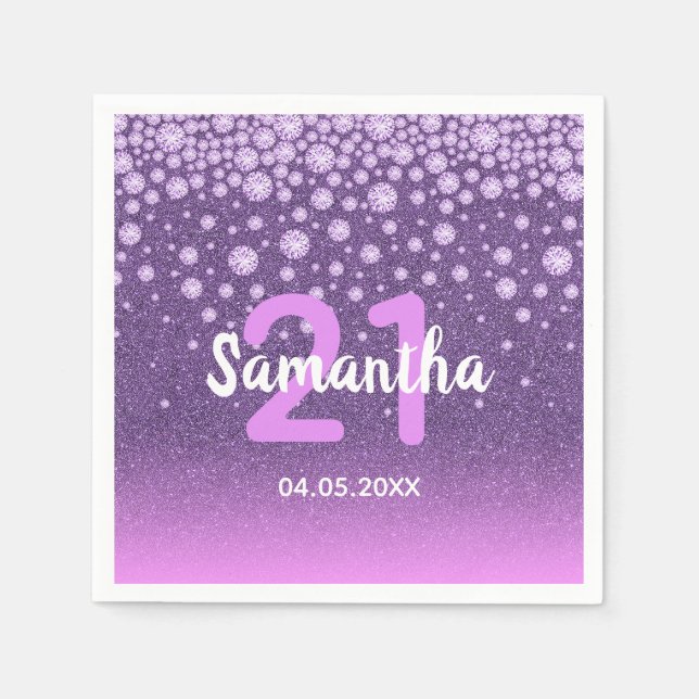 Serviette En Papier 21e anniversaire fausse parties scintillant rose v (Devant)