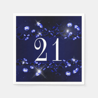 Serviette En Papier 21e anniversaire femme bleu noir brillant diamant
