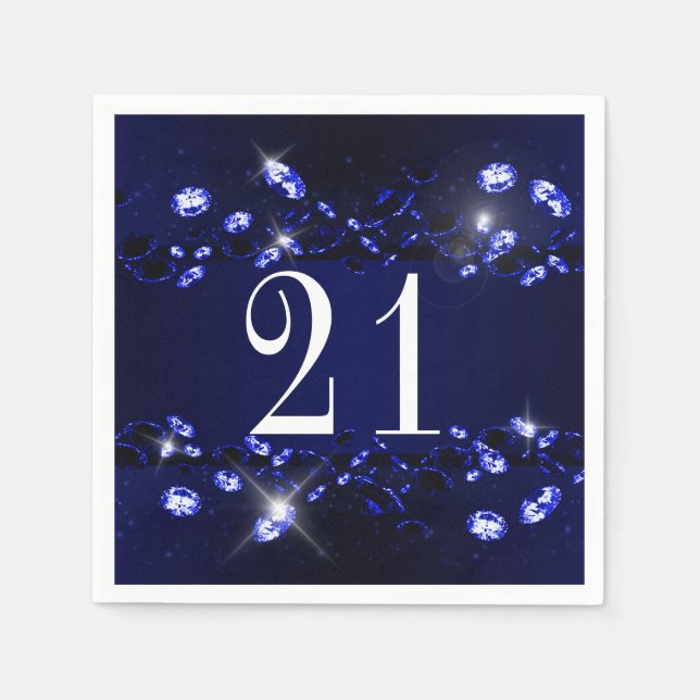 Serviette En Papier 21e anniversaire femme bleu noir brillant diamant (Devant)