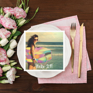 Serviette En Papier 21e anniversaire fête bonjour 21 photo fille