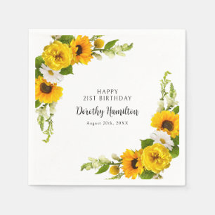 Serviette En Papier 21E Anniversaire fête Sunflower Daisy Custom