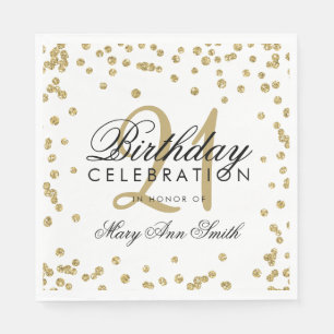 Serviette En Papier 21e anniversaire Gold Faux Parties scintillant Con