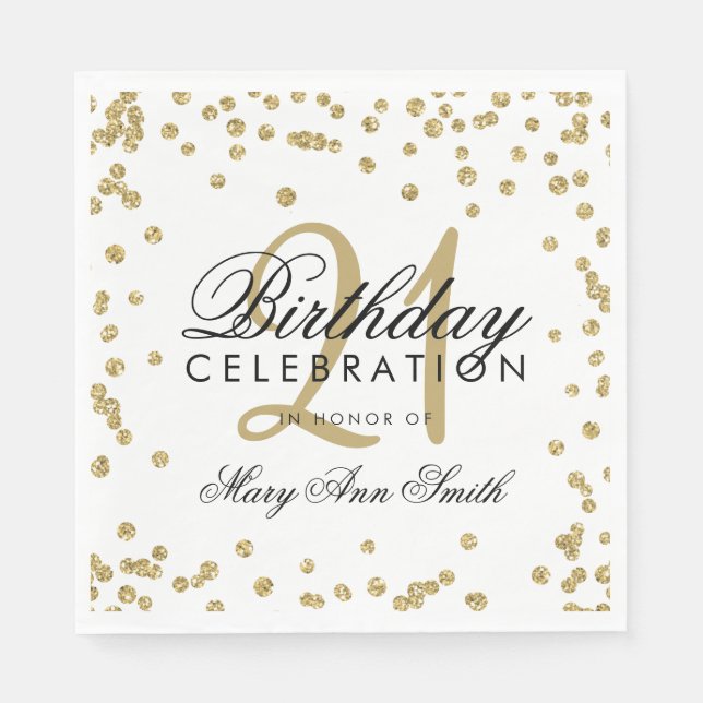 Serviette En Papier 21e anniversaire Gold Faux Parties scintillant Con (Devant)