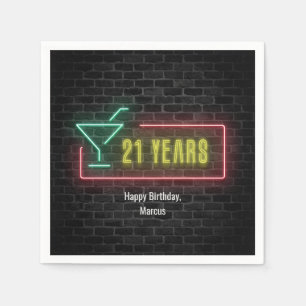 Serviette En Papier 21e anniversaire Neon Connexion mur en brique