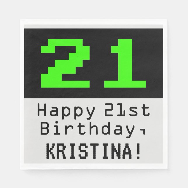 Serviette En Papier 21e anniversaire - Nerdy / Geeky Style "21" & Nom (Devant)