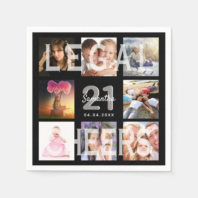 Serviette En Papier 21e anniversaire noir photo collage légal (Devant)
