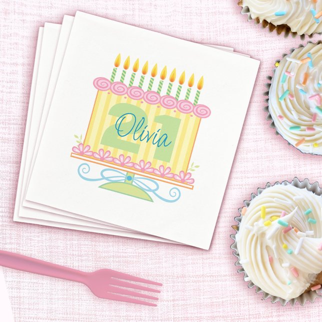 Serviette En Papier 21e anniversaire Personnalisé Nom Floral Cake Napk (Créateur téléchargé)