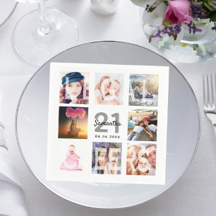 Serviette En Papier 21e anniversaire photo collage applaudissements bl