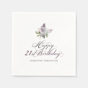 Serviette En Papier 21e anniversaire Purple Lilac Spring Flower Cockta