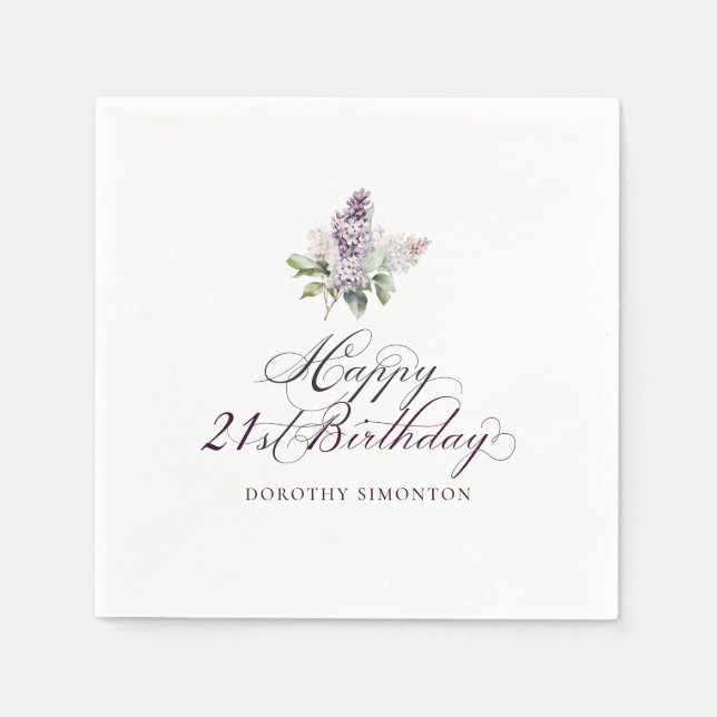 Serviette En Papier 21e anniversaire Purple Lilac Spring Flower Cockta (Devant)