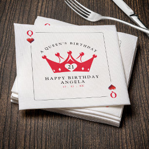 Serviette En Papier 21e anniversaire Queen of Hearts Casino Poker Card