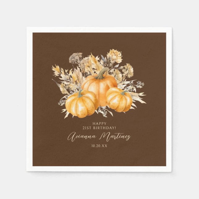 Serviette En Papier 21e anniversaire Rustic Boho Citrouille automne pe (Devant)