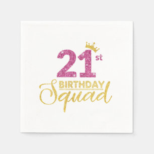 Serviette En Papier 21e Anniversaire Squad Party Crown Pink Gold