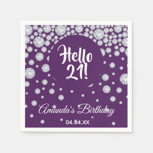 Serviette En Papier 21e anniversaire violet bonjour 21 diamants