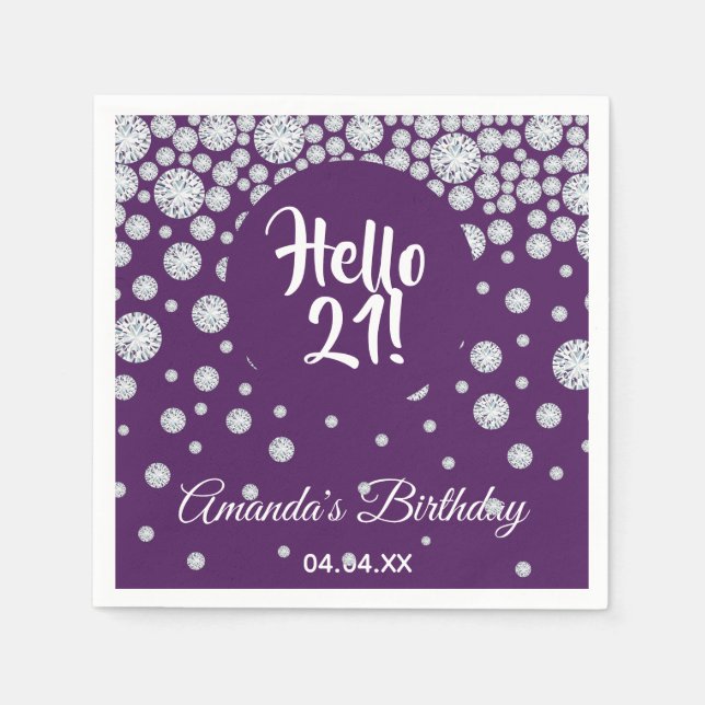 Serviette En Papier 21e anniversaire violet bonjour 21 diamants (Devant)