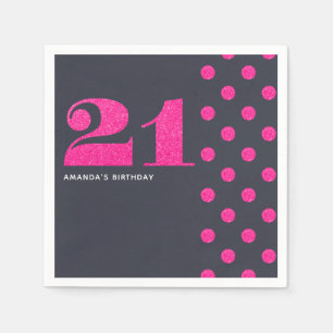 Serviette En Papier 21e fête d'anniversaire Hot-Pink parties scintilla