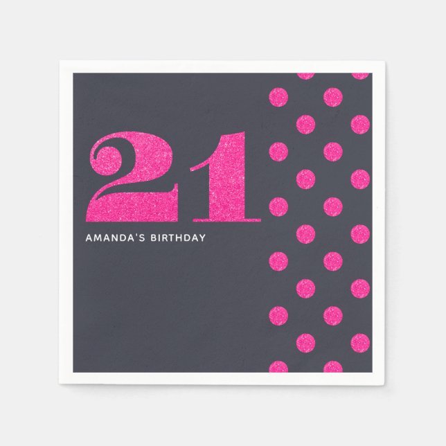 Serviette En Papier 21e fête d'anniversaire Hot-Pink parties scintilla (Devant)