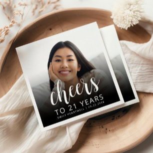 Serviette En Papier 21e fête d'anniversaire Photo White Script Cheers