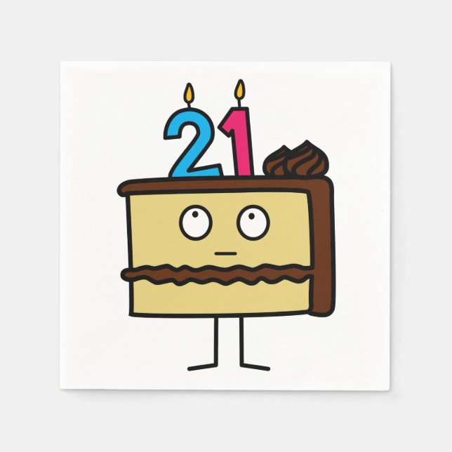 Serviette En Papier 21e gâteau d'anniversaire avec bougies (Devant)