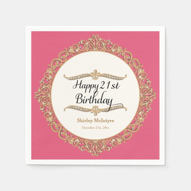 Serviette En Papier 21e Joyeuse fête d'anniversaire Décor (Devant)